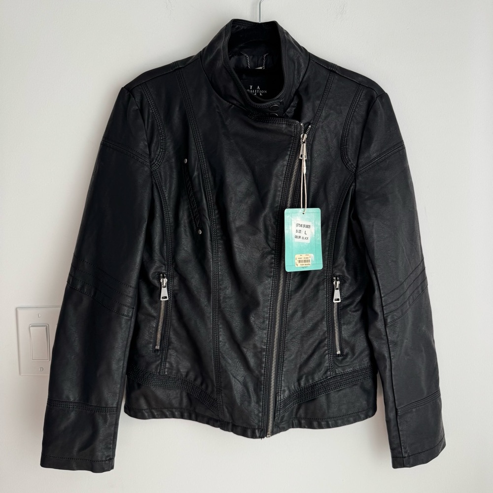 LA Coalition Faux‎ Leather Jacket Women’s Large NEW